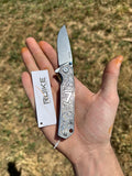 Engraved RUIKE Folding Knife — Floral Scrollwork view 5