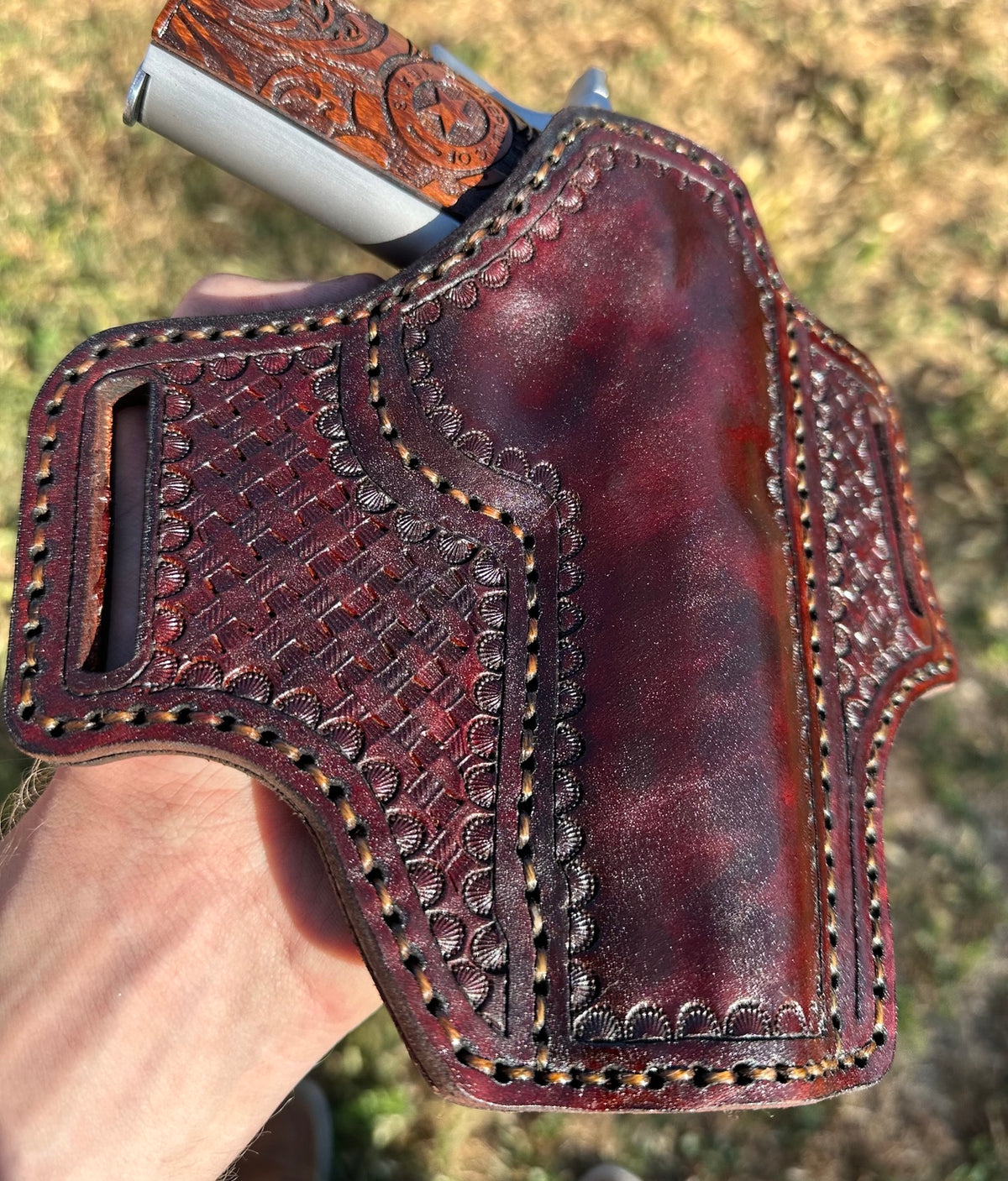 Handmade Leather 1911 Holster (Kimber, Colt, Springfield) – Tooled Leather