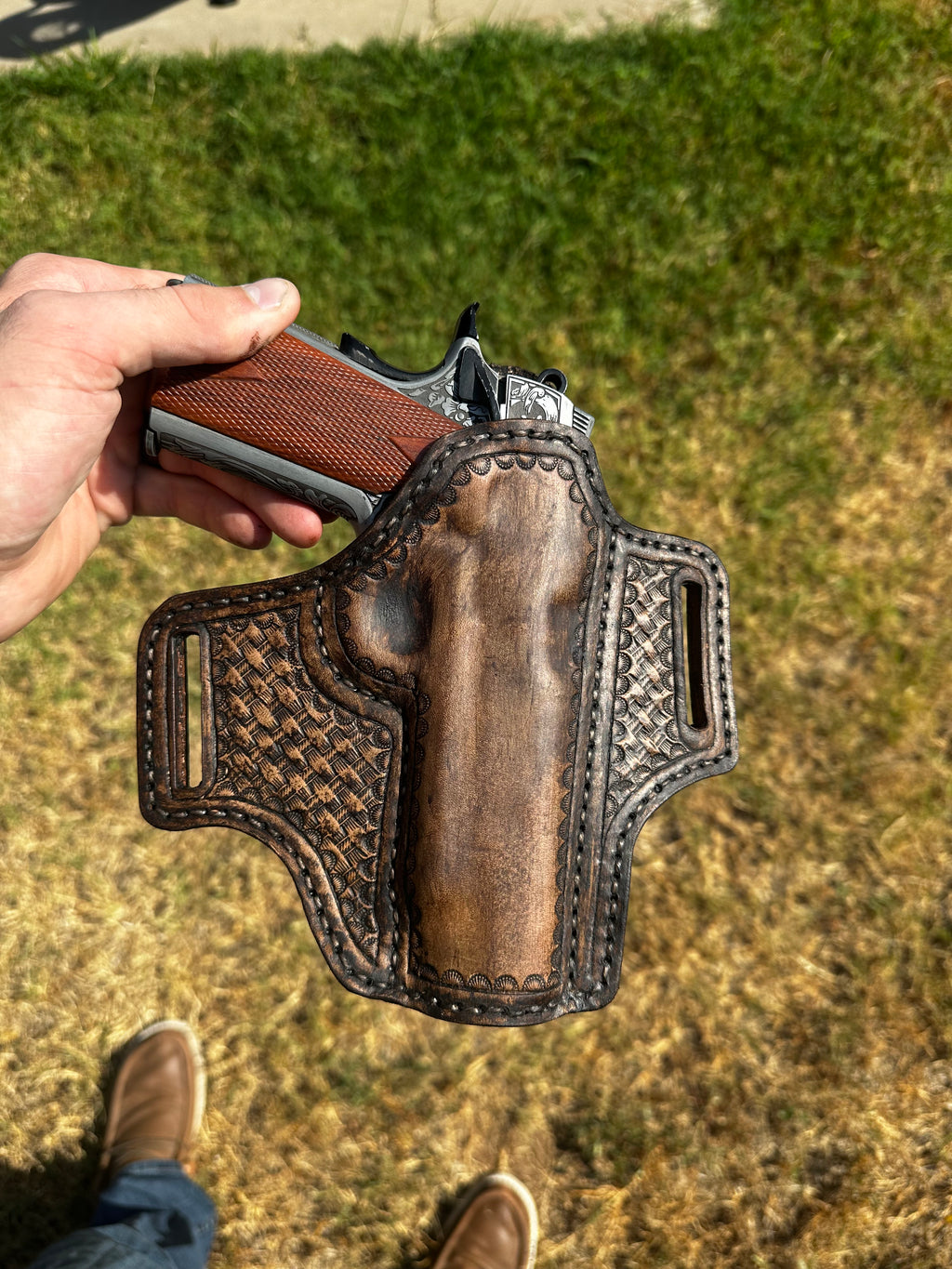 Handmade Leather 1911 Holster (Kimber, Colt, Springfield) – Tooled Leather
